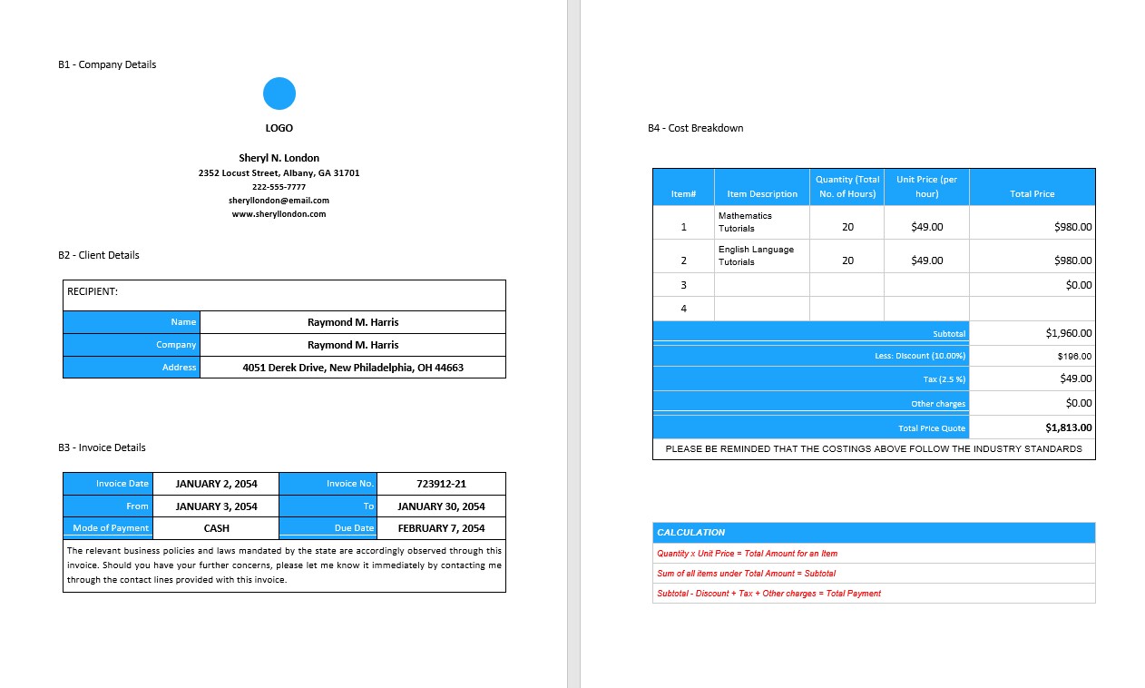 Free Blank Freelance Invoice PSD template